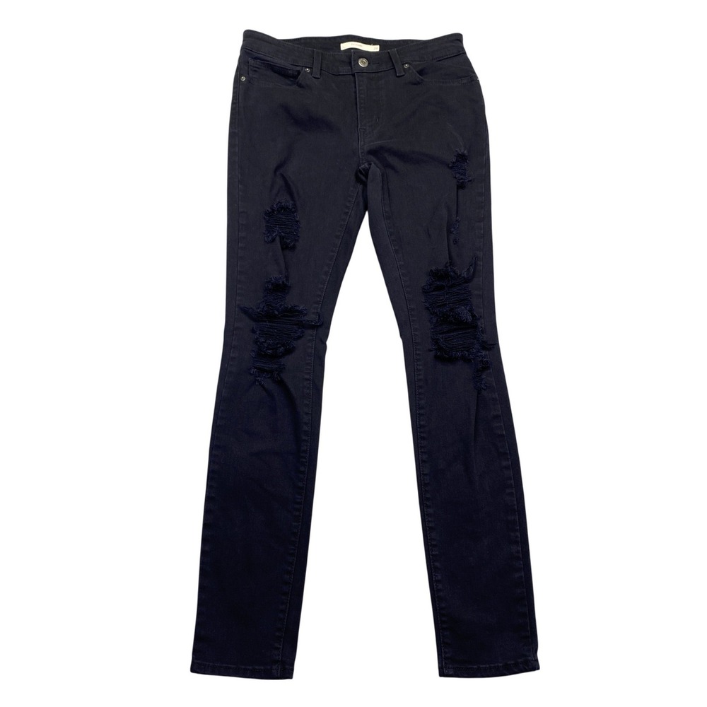Levis 711‎ Skinny Distressed Black Jeans Womens Sz 28 Ripped Denim Grunge